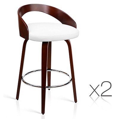 Set of 2 PU Leather Bar Stool with Chrome Footrest White - Brand New - Free Shipping