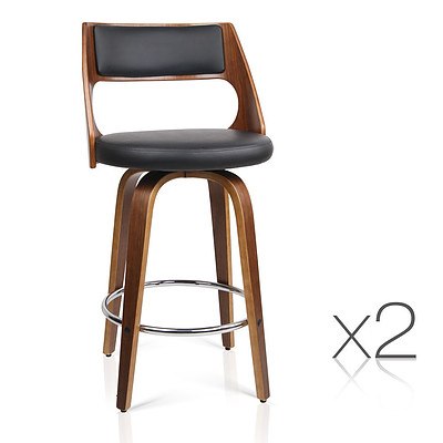 Set of 2 Wooden Bar Stools - Black
