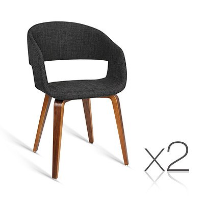 Set of 2 Timber Wood and Fabric Dining Chairs - Charcoal - Free Shipping