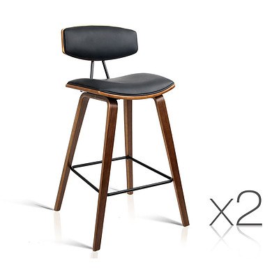 Set of 2 PU Leather Bar Stool with Metal Footrest Black - Free Shipping