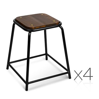 Set of 4 Industrial Pine Wood Bar Stool - Black - Free Shipping
