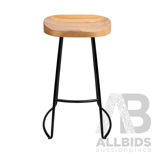 Set of 2 Wooden Backless Bar Stools - Natural