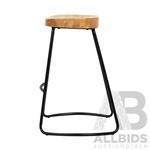 Set of 2 Wooden Backless Bar Stools - Natural