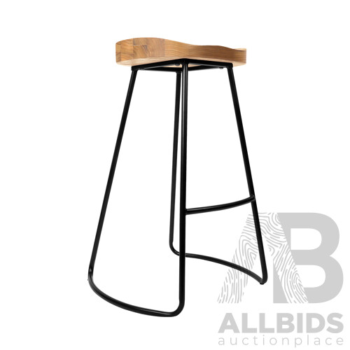 Set of 2 Wooden Backless Bar Stools - Natural