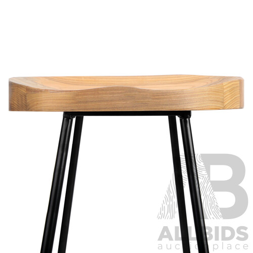 Set of 2 Wooden Backless Bar Stools - Natural