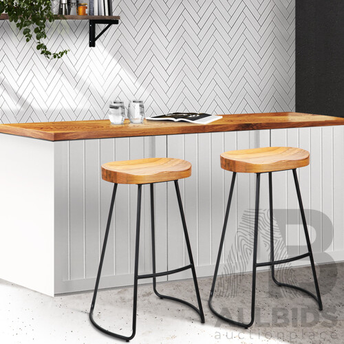 Set of 2 Wooden Backless Bar Stools - Natural