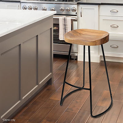 Set of 2 Wooden Backless Bar Stools - Natural