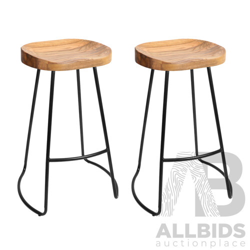 Set of 2 Wooden Backless Bar Stools - Natural