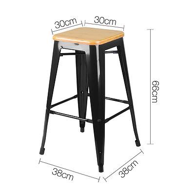 Set of 2 Bamboo Seat Metal Frame Bar Stool - Black - Free Shipping