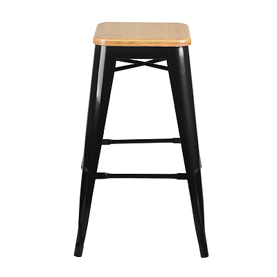 Set of 2 Bamboo Seat Metal Frame Bar Stool - Black - Free Shipping