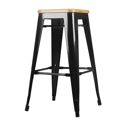 Set of 2 Bamboo Seat Metal Frame Bar Stool - Black - Free Shipping