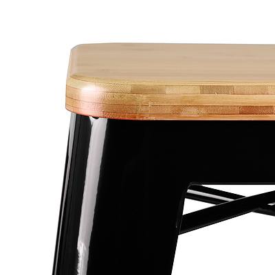 Set of 2 Bamboo Seat Metal Frame Bar Stool - Black - Free Shipping