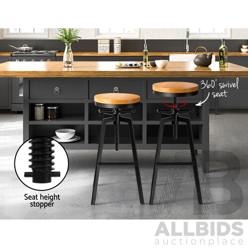 Adjustable Height Swivel Bar Stool - Black and Wood - Brand New - Free Shipping