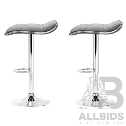 2x Fabric Bar Stools Swivel Bar Stool Dining Chairs Gas Lift Kitchen Grey - Brand New - Free Shipping