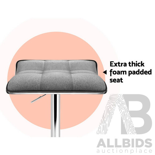 2x Fabric Bar Stools Swivel Bar Stool Dining Chairs Gas Lift Kitchen Grey - Brand New - Free Shipping