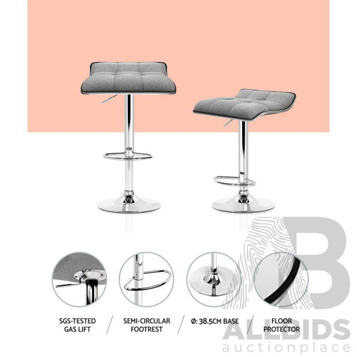 2x Fabric Bar Stools Swivel Bar Stool Dining Chairs Gas Lift Kitchen Grey - Brand New - Free Shipping