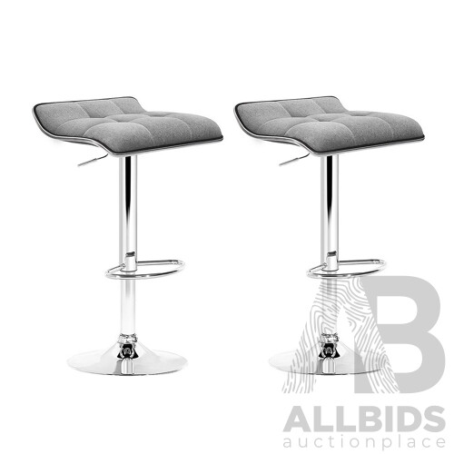 2x Fabric Bar Stools Swivel Bar Stool Dining Chairs Gas Lift Kitchen Grey - Brand New - Free Shipping