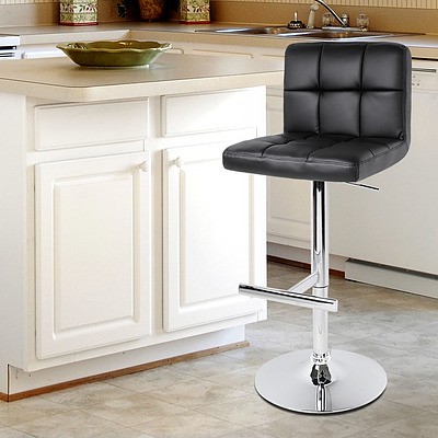 Set of 2 Swivel PU Leather Bar Stool - Black - Free Shipping
