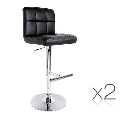 Set of 2 Swivel PU Leather Bar Stool - Black - Free Shipping
