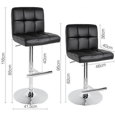Set of 2 Swivel PU Leather Bar Stool - Black - Free Shipping