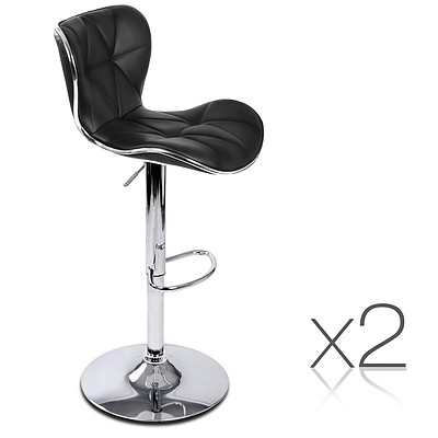 Set of 2 PU Leather Bar Stools - Black - Brand New - Free Shipping