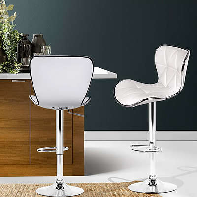 Set of 2 PU Leather Bar Stools - White - Brand New - Free Shipping