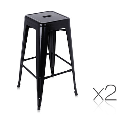 Set of 2 Steel Metal Backless Stool - Black - Free Shipping