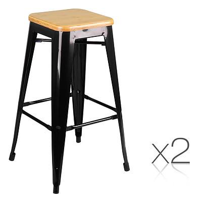 Artiss Set of 2 Bamboo Backless Bar Stools - Black