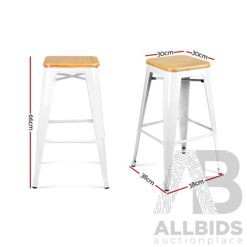 Set of 2 Steel Metal and Bamboo Bar Stool - White - Free Shipping