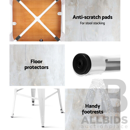 Set of 2 Steel Metal and Bamboo Bar Stool - White - Free Shipping