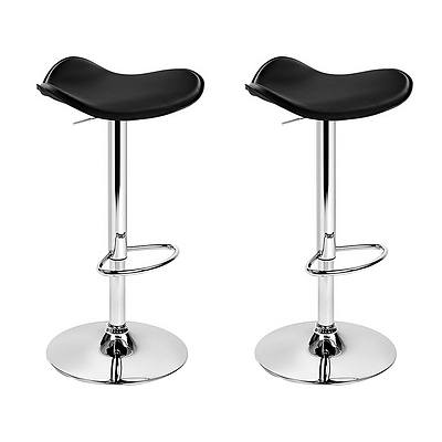 Set of 2 Gas Lift Bar Stools PU Leather - Black and Chrome - Brand New - Free Shipping