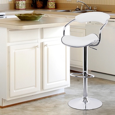 Set of 2 PU Leather Bar Stool - White - Free Shipping