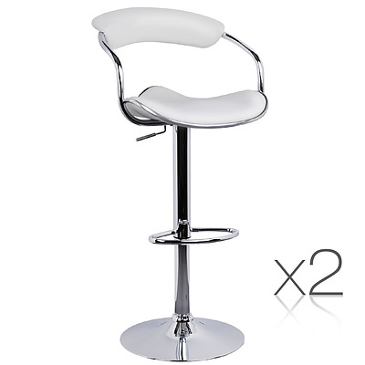Set of 2 PU Leather Bar Stool - White - Free Shipping