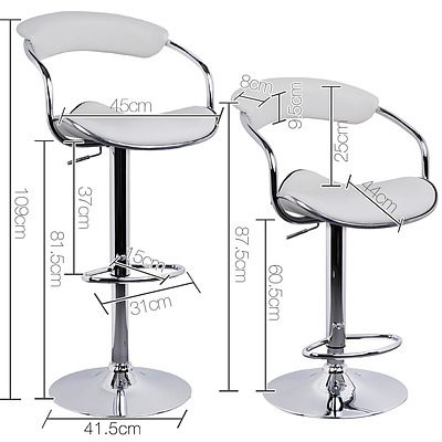 Set of 2 PU Leather Bar Stool - White - Free Shipping