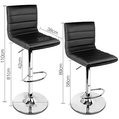 Set of 2 PU Leather Kitchen Bar Stools - Black - Free Shipping