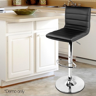 Set of 2 PU Leather Kitchen Bar Stools - Black - Free Shipping