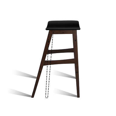 Set of 2 Wooden and Padded Bar Stool - Black