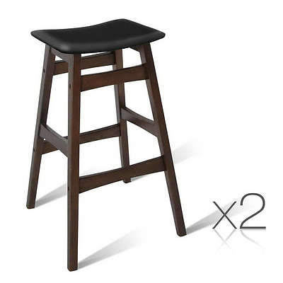 Set of 2 Wooden and Padded Bar Stool - Black