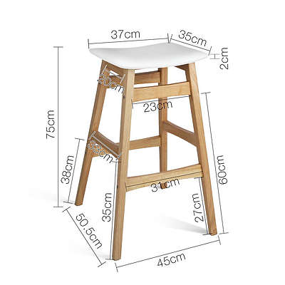 Set of 2 Wooden and Padded Bar Stool - White - Free Shipping