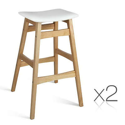 Set of 2 Wooden and Padded Bar Stool - White - Free Shipping