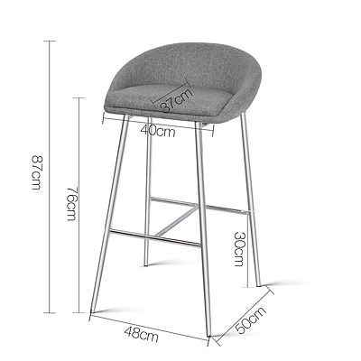 Set of 2 Fabric Bar Stool - Grey - Free Shipping