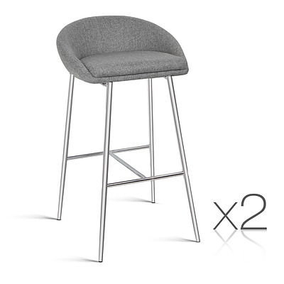 Set of 2 Fabric Bar Stool - Grey - Free Shipping
