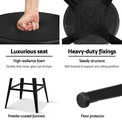 Set of 2 PU Leather Bar Stools Square Footrest - Black - Brand New - Free Shipping