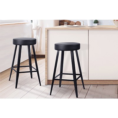 Set of 2 PU Leather Bar Stools Square Footrest - Black - Brand New - Free Shipping