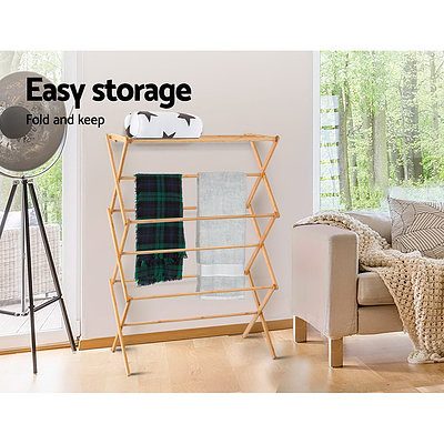 Bamboo Clothes Dry Rack Folable Towel Hanger Laundry Drying