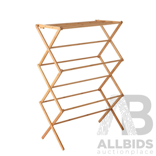 Bamboo Clothes Dry Rack Folable Towel Hanger Laundry Drying