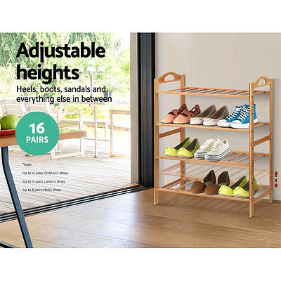 Bamboo Shoe Rack Organiser Wooden Stand Shelf 4 Tiers Shelves - Brand New - Free Shipping
