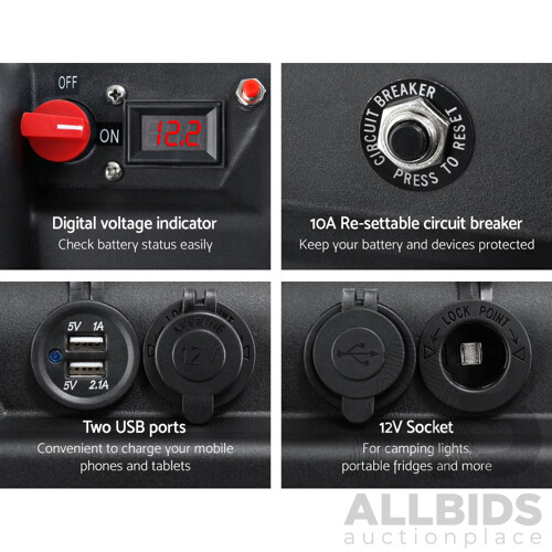 Battery Box 12V Camping Portable Deep Cycle AGM Universal Large USB Cig - Brand New - Free Shipping