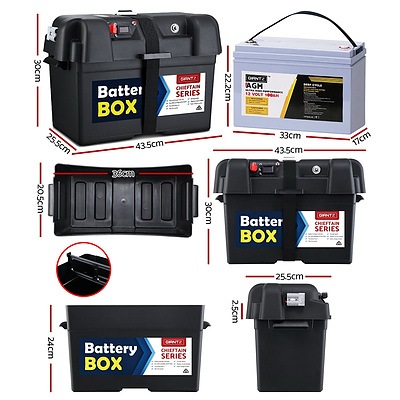 100Ah Deep Cycle Battery & Battery Box 12V AGM Marine Sealed Power Solar