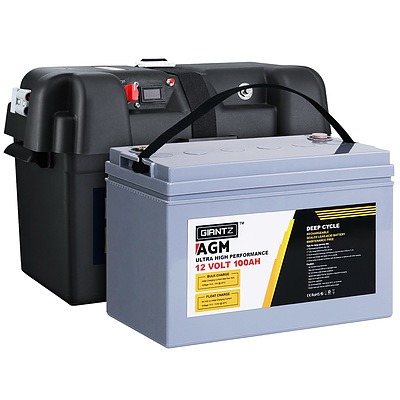 100Ah Deep Cycle Battery & Battery Box 12V AGM Marine Sealed Power Solar